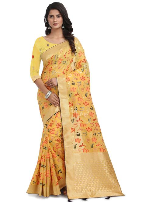 yellow jacquard banarasi saree with blouse - 19699525 - Very Small Image - 1