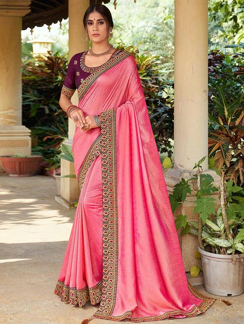 pink silk blend saree - 19699548 - Very Small Image - 1