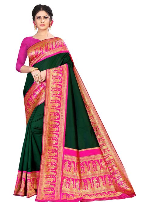 green silk banarasi saree - 19699549 - Very Small Image - 1