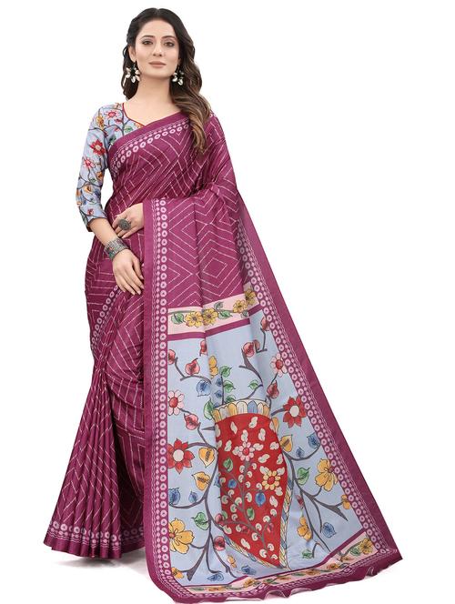 magenta silk blend saree with blouse - 19699570 - Very Small Image - 1