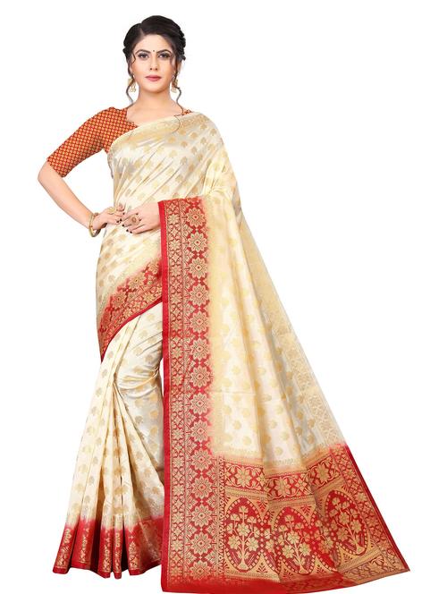 red jacquard kanjivaram saree with blouse - 19699574 - Very Small Image - 1