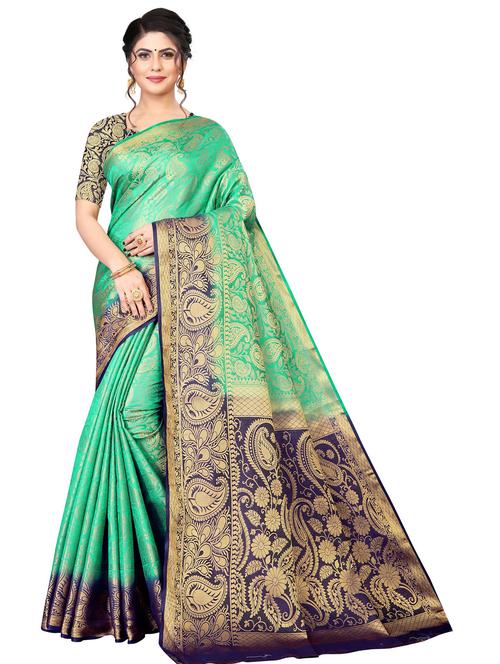 green jacquard kanjivaram saree with blouse - 19699583 - Very Small Image - 1