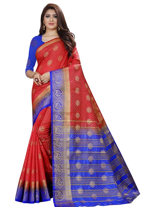 red jacquard kanjivaram saree with blouse - 19699595 - Very Small Image - 1