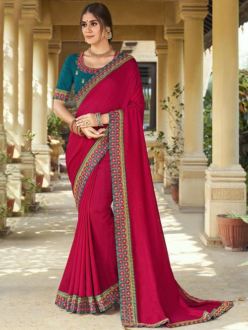 red silk blend saree with blouse - 19699616 - Very Small Image - 1