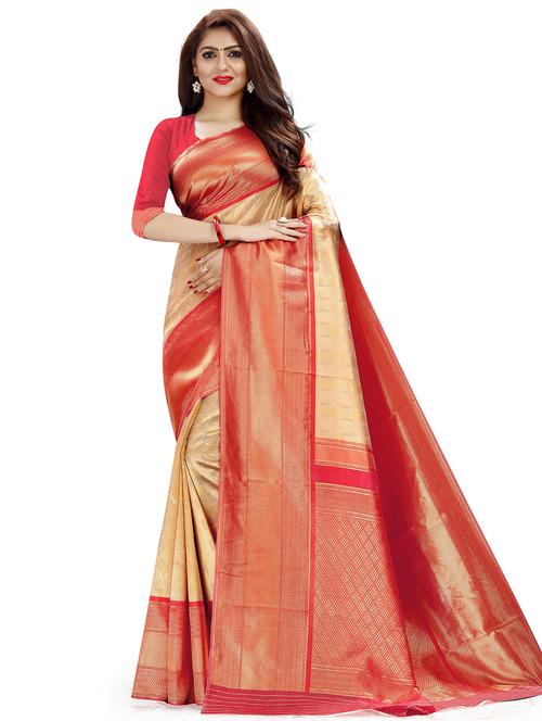 beige silk banarasi saree with blouse - 19699622 - Very Small Image - 1