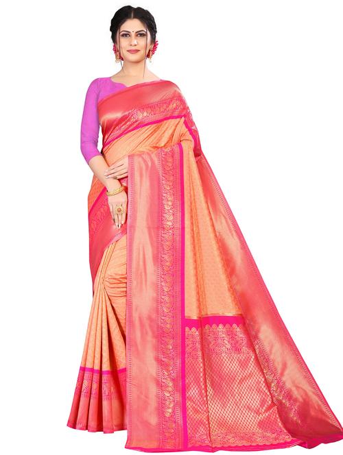 orange silk kanjivaram saree - 19699660 - Very Small Image - 1