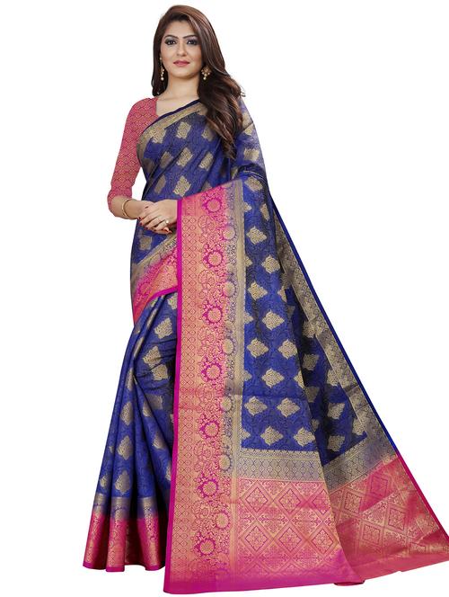 blue jacquard kanjivaram saree - 19699698 - Very Small Image - 1