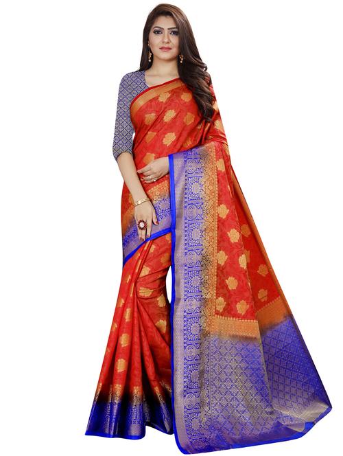 red jacquard kanjivaram saree with blouse - 19699741 - Very Small Image - 1
