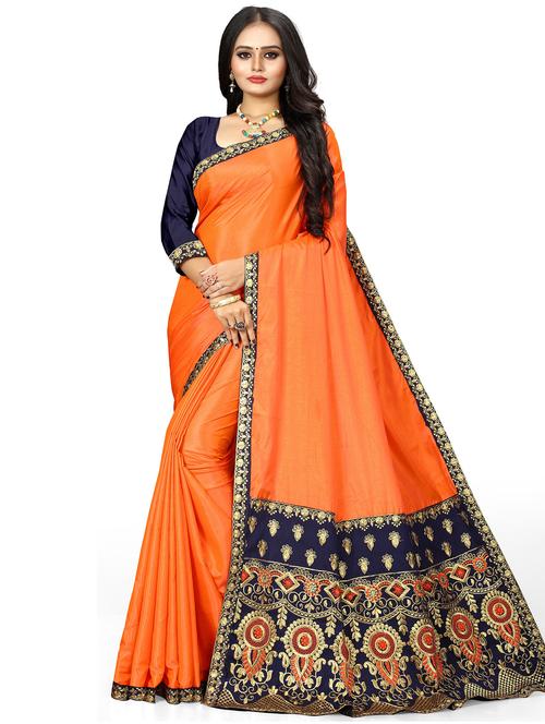 orange art silk saree with blouse - 19699742 - Very Small Image - 1