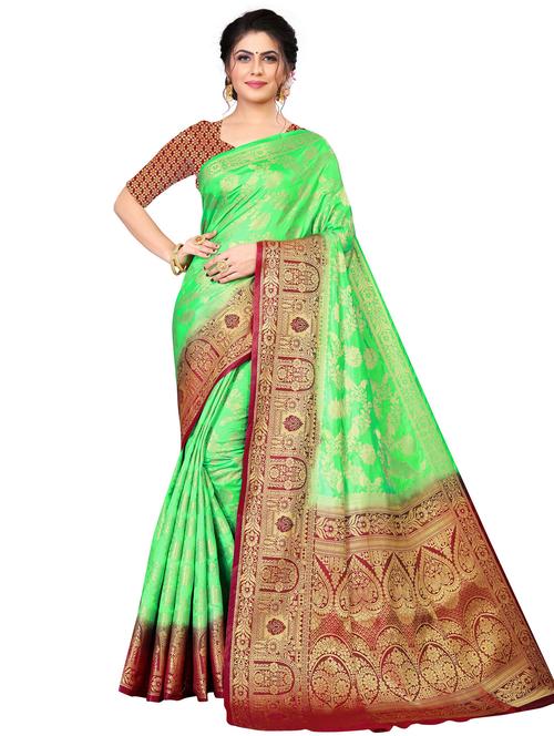 green jacquard kanjivaram saree with blouse - 19699770 - Very Small Image - 1