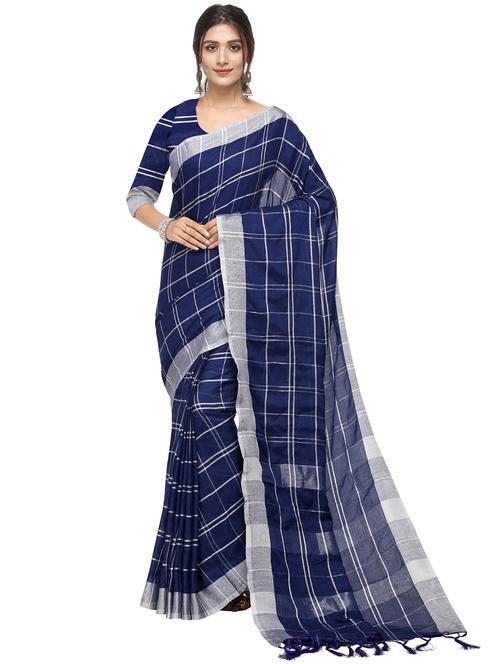 dark blue cotton silk saree with blouse - 19699787 - Very Small Image - 1