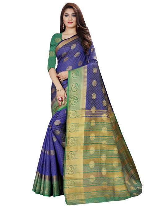 dark blue jacquard kanjivaram saree with blouse - 19699796 - Very Small Image - 1