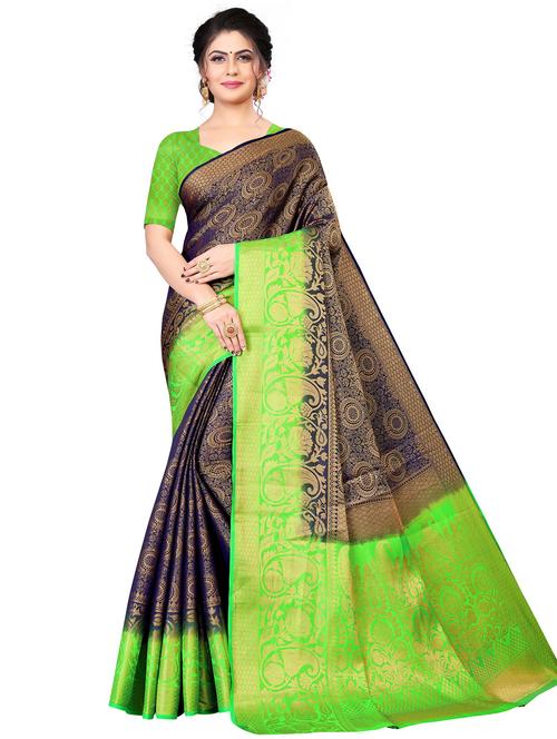 dark blue jacquard kanjivaram saree - 19699798 - Very Small Image - 1