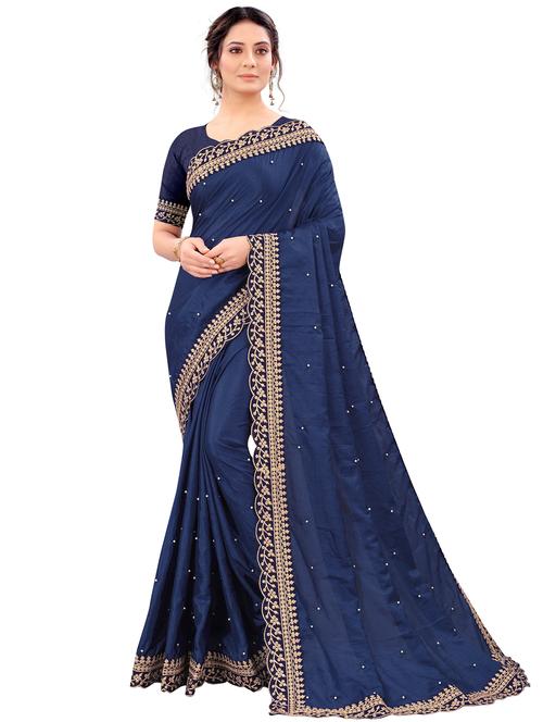 dark blue art silk saree with blouse - 19699801 - Very Small Image - 1