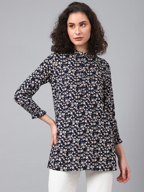 floral print mandarin neck short kurta - 19699843 - Very Small Image - 1