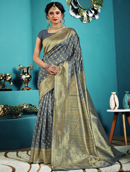 self designed woven saree with blouse - 19699846 - Very Small Image - 1
