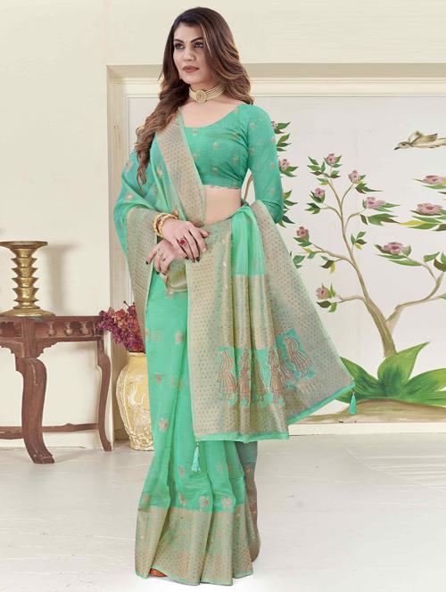ethnic motif woven saree with blouse - 19699863 - Very Small Image - 1