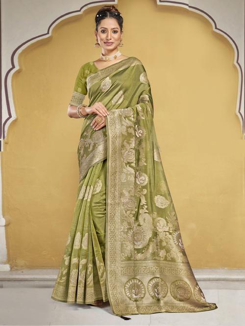 ethnic motif woven saree with blouse - 19699877 - Very Small Image - 1