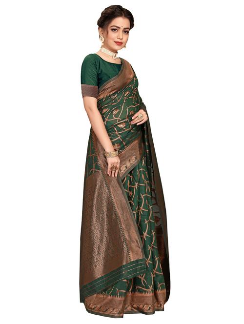 ethnic motif woven golden border saree with blouse - 19699891 - Very Small Image - 1