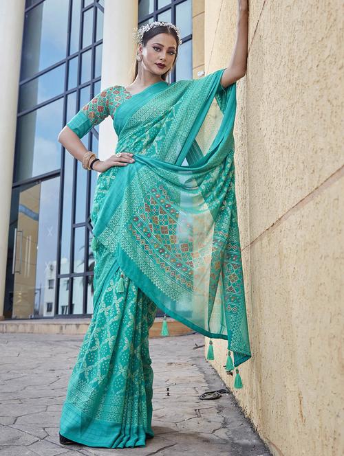 foil print woven saree with blouse - 19699906 - Very Small Image - 1
