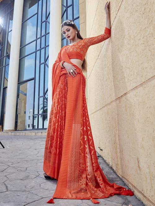 foil print woven saree with blouse - 19699907 - Very Small Image - 1