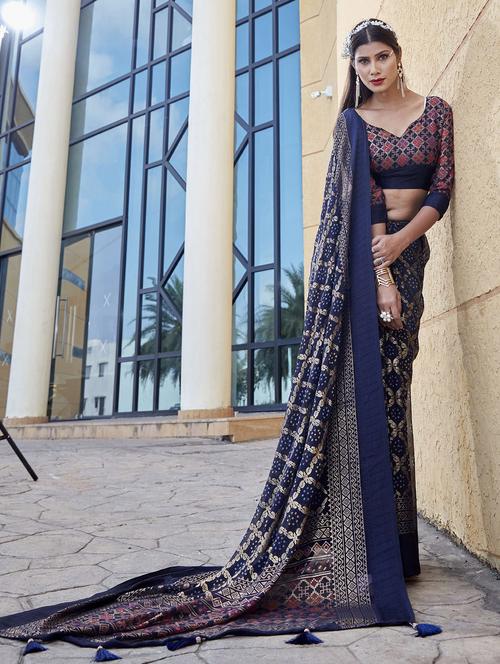 foil print woven saree with blouse - 19699908 - Very Small Image - 1