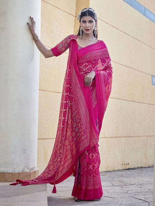 foil print woven saree with blouse - 19699910 - Very Small Image - 1
