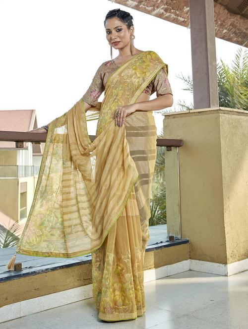floral print woven saree with blouse - 19699914 - Very Small Image - 1