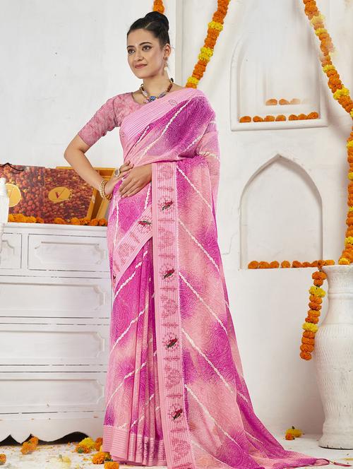 women's printed pink colored saree with blouse - 19699957 - Very Small Image - 1