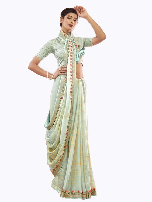 printed woven saree with blouse - 19699975 - Very Small Image - 1
