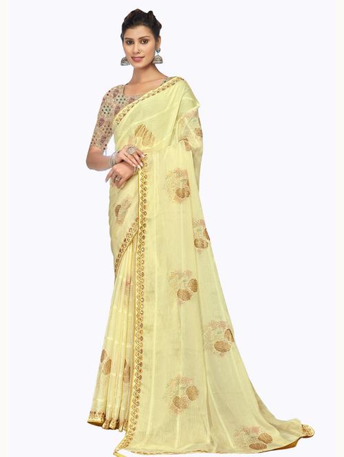 floral print woven saree with blouse - 19700012 - Very Small Image - 1