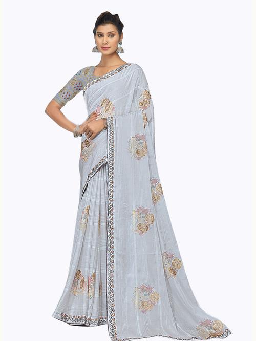floral print woven saree with blouse - 19700014 - Very Small Image - 1