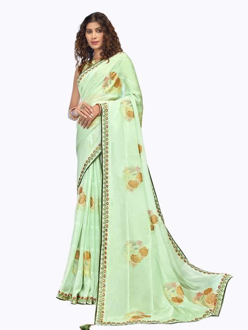 floral print woven saree with blouse - 19700015 - Very Small Image - 1