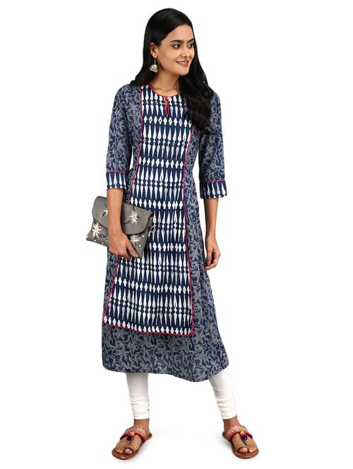 keyhole neck printed straight kurta - 19700467 - Very Small Image - 1