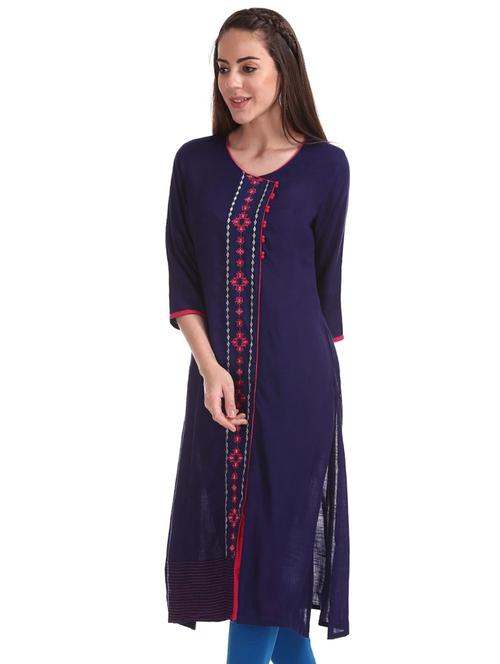v neck solid straight kurta - 19700499 - Very Small Image - 1