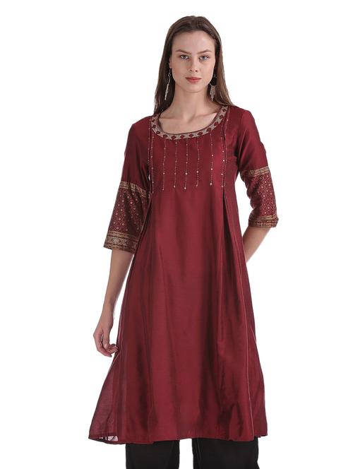 round neck gold print flared kurta - 19700531 - Very Small Image - 1