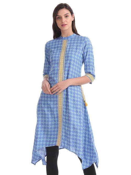 high neck printed asymmetric kurta - 19700550 - Very Small Image - 1
