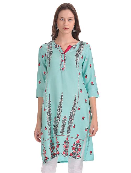 women boat neck printed straight kurta - 19700560 - Very Small Image - 1