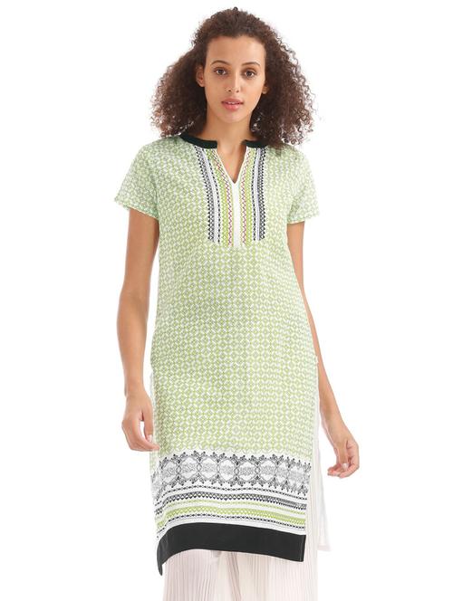 women mandarin collar printed straight kurta - 19700575 - Very Small Image - 1