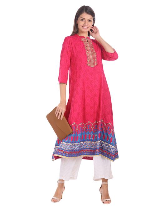 mandarin collar printed a-line kurta - 19700637 - Very Small Image - 1