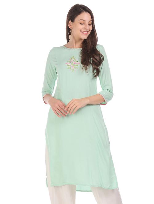 round neck solid straight kurta - 19700700 - Very Small Image - 1