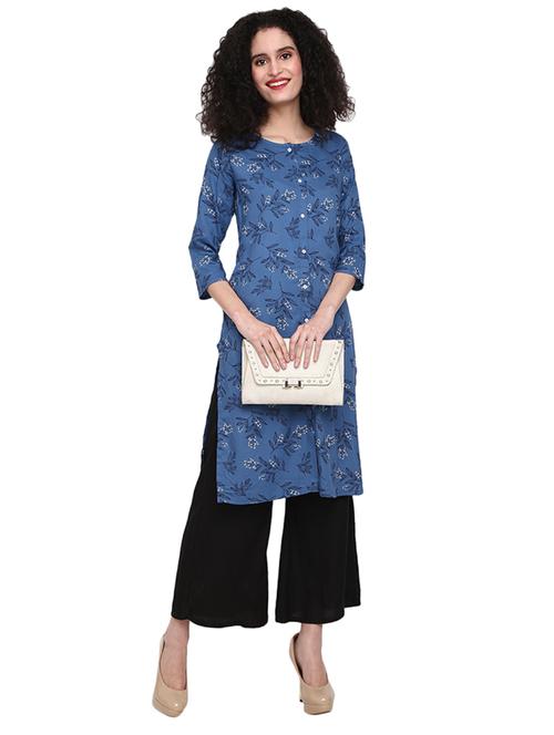 mandarin collar printed straight kurta - 19700729 - Very Small Image - 1