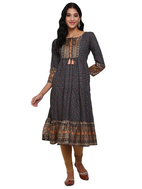 key hole neck printed straight kurta - 19700742 - Very Small Image - 1