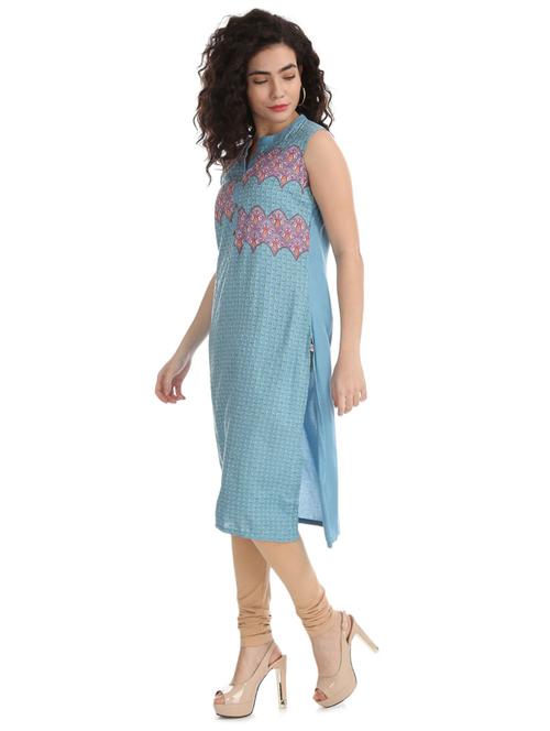 mandarin collar printed straight kurta - 19700960 - Very Small Image - 1