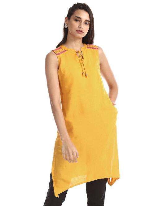 women mandarin collar embroidered a-line kurta - 19700988 - Very Small Image - 1