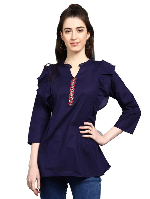 women notch neck solid a-line kurta - 19701016 - Very Small Image - 1