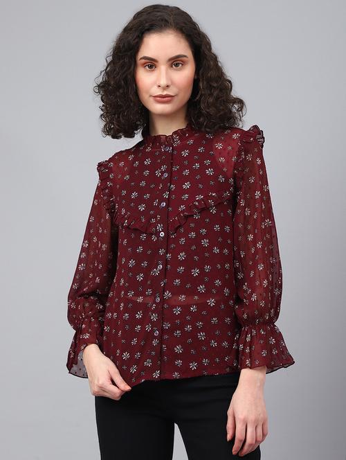 maroon floral regular shirt - 19701099 - Very Small Image - 1