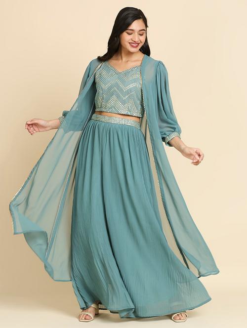 women v neck embroidered choli with lehenga - 19702350 - Very Small Image - 1