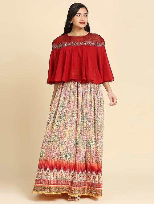 women boat neck embroidered kaftaan with lehenga - 19702358 - Very Small Image - 1