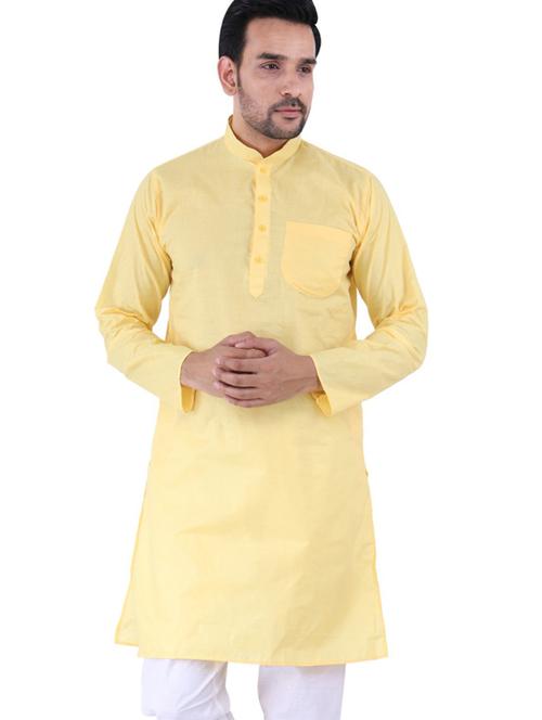 yellow cotton blend kurta - 19702583 - Very Small Image - 1